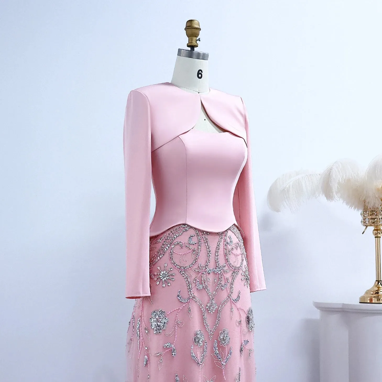 Luxury Beaded Appliques Satin Evening Dress