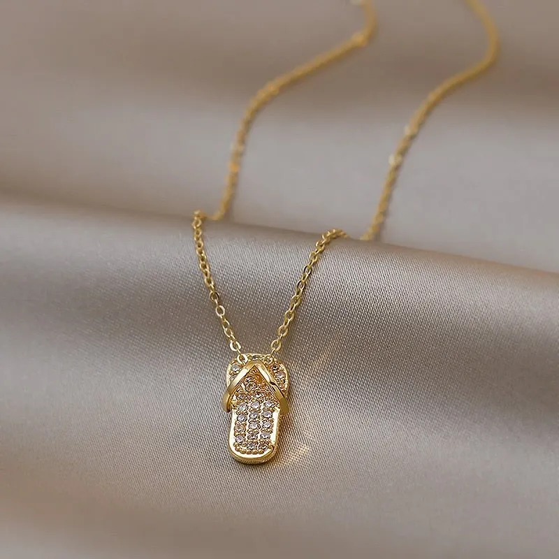 Luxury Gold Shoes Stud Earrings Pendant Necklace For Woman Jewelry