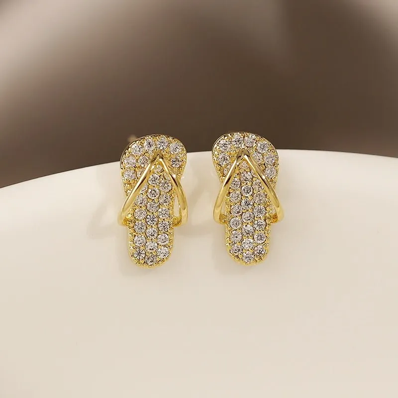 Luxury Gold Shoes Stud Earrings Pendant Necklace For Woman Jewelry