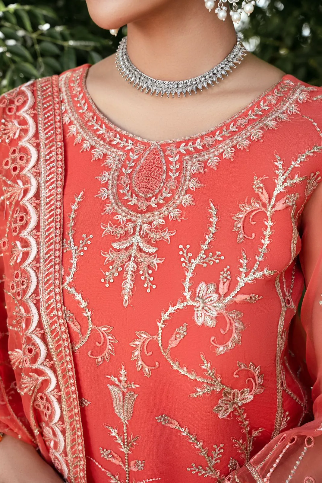 Luxury Peach Embroidered Pakistani Salwar Kameez Dupatta Suit