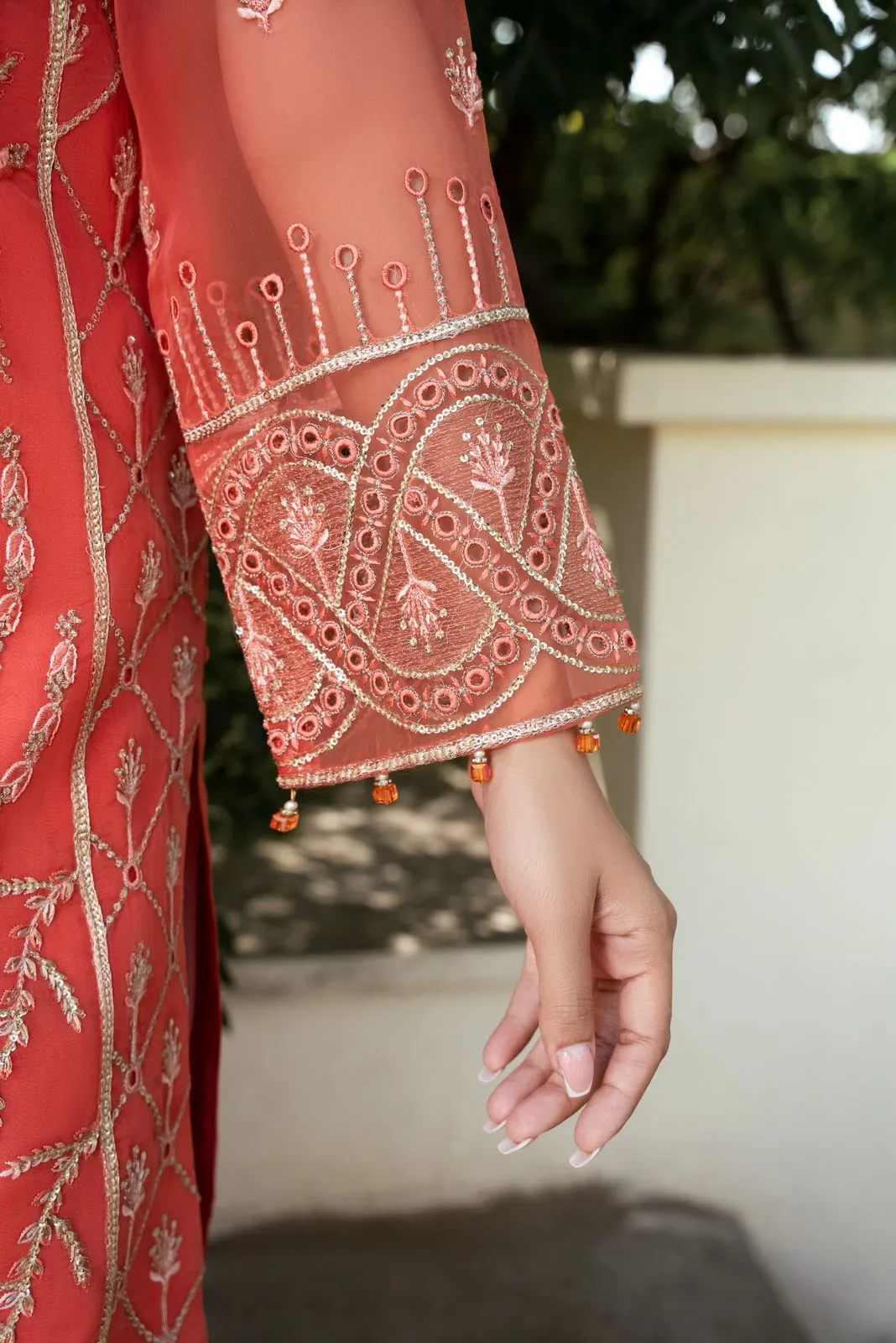 Luxury Peach Embroidered Pakistani Salwar Kameez Dupatta Suit