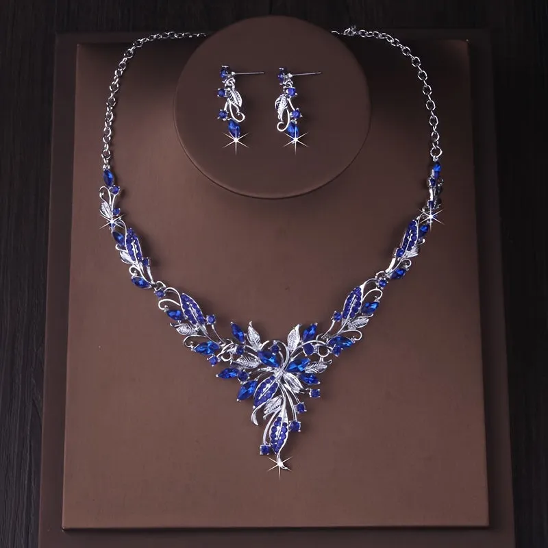 Luxury Rhinestone Necklace and Earrings Set