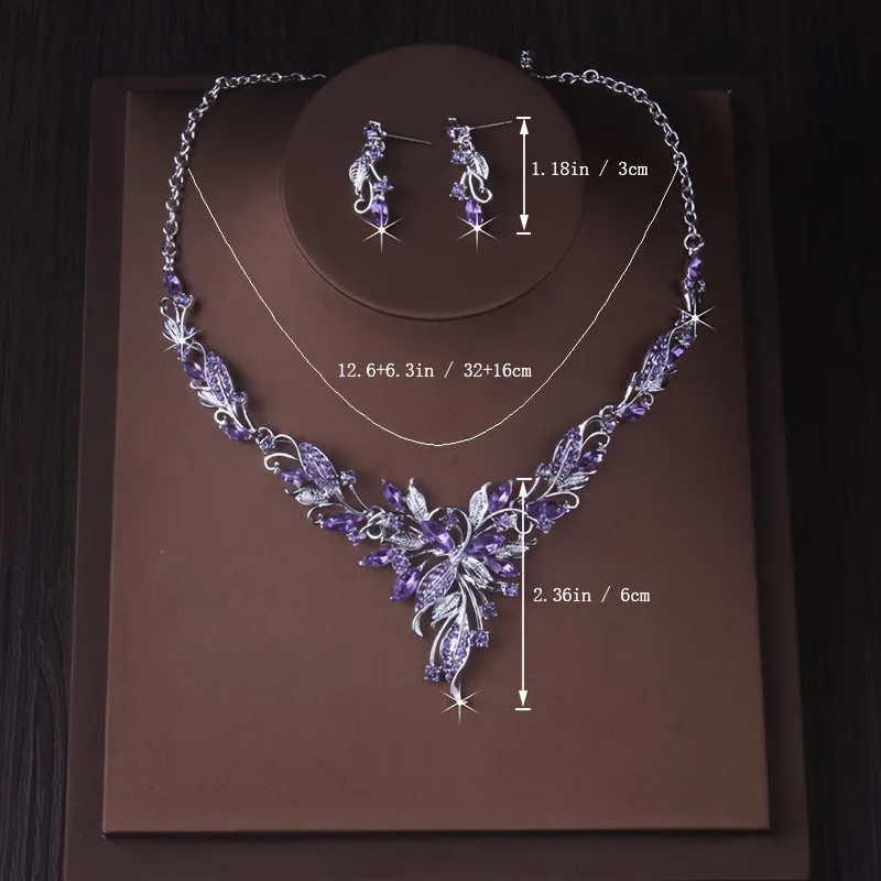 Luxury Rhinestone Necklace and Earrings Set
