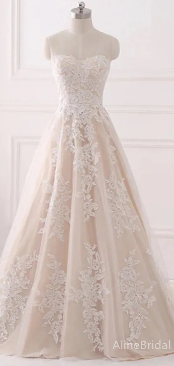 Luxury Sweatheart Strapless Lace A-line Long Wedding Dresses,WD3076