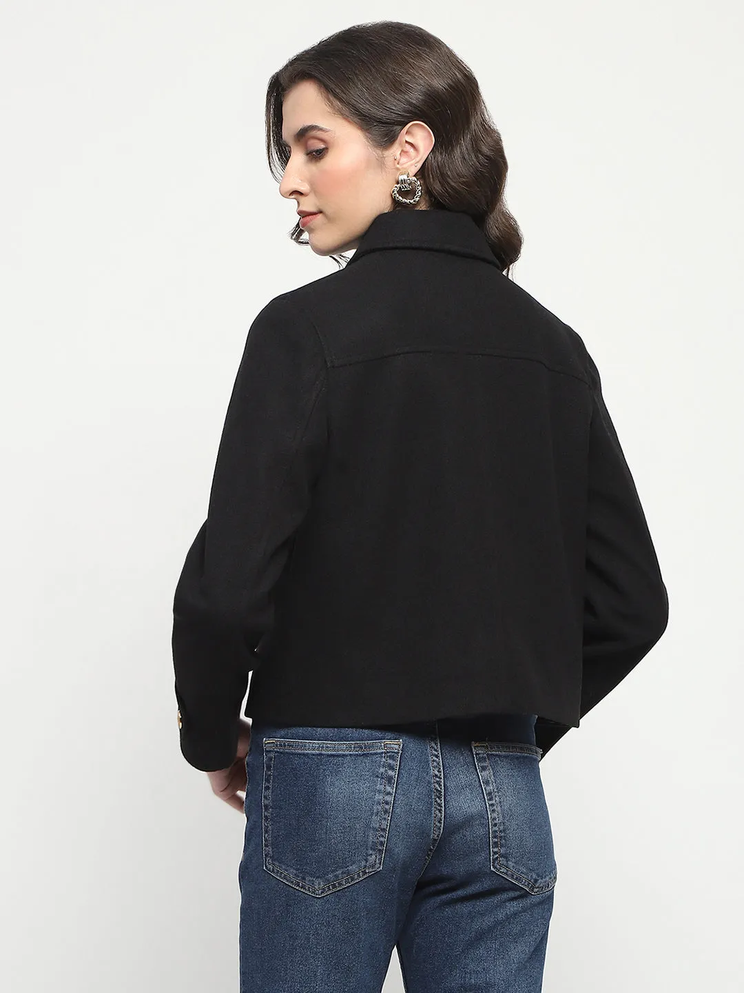 Madame Wrap Single Buttoned Black Short Coat