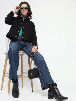 Madame Wrap Single Buttoned Black Short Coat
