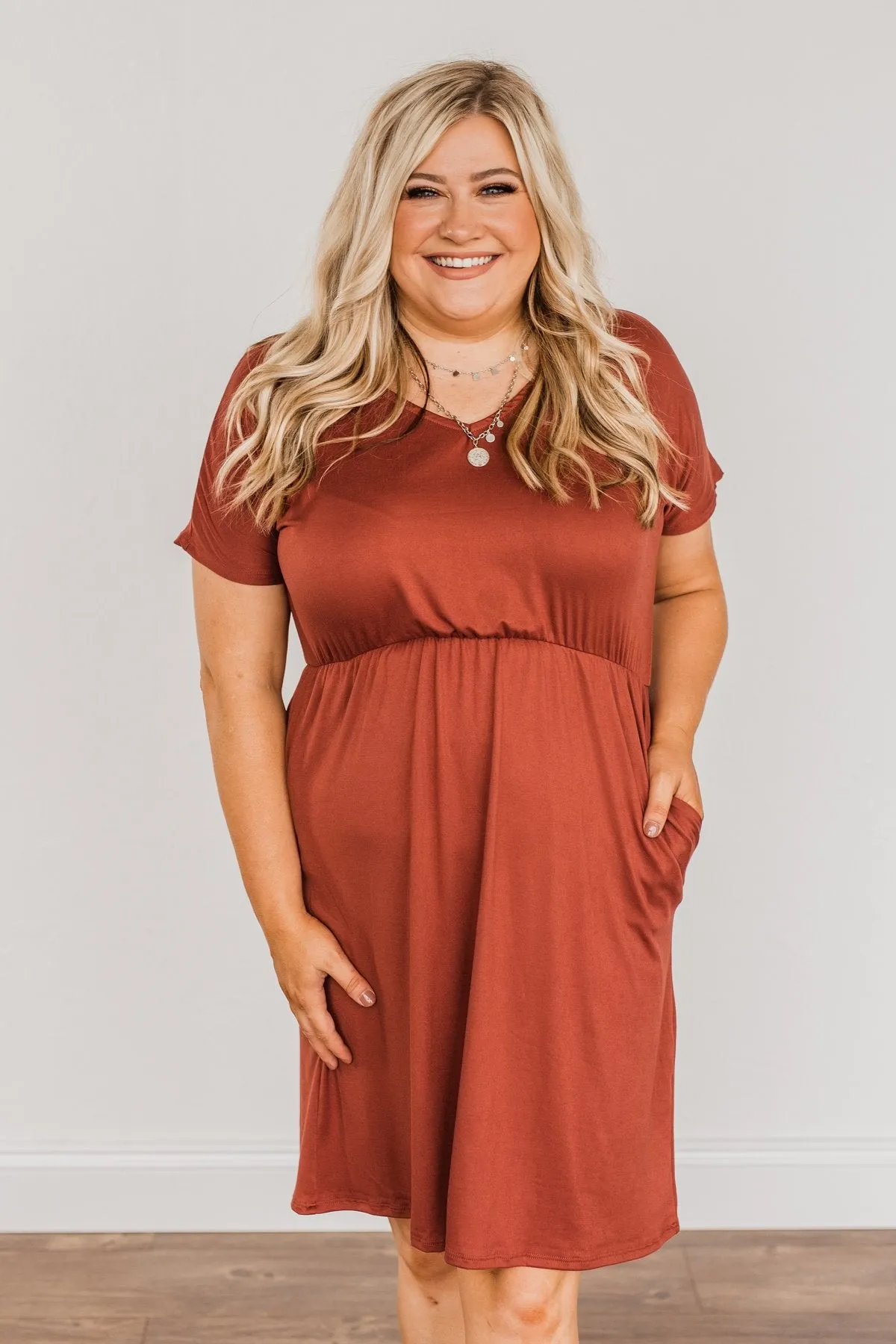 Made Of Magic V-Neck Dress- Deep Rust