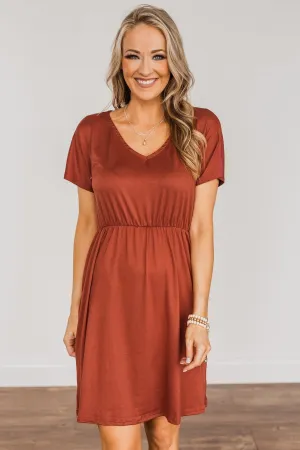Made Of Magic V-Neck Dress- Deep Rust