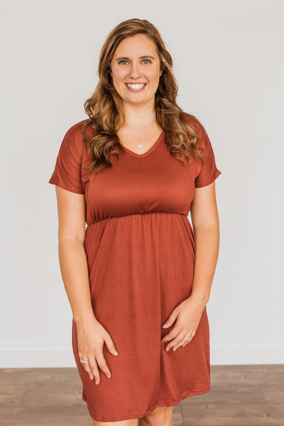 Made Of Magic V-Neck Dress- Deep Rust