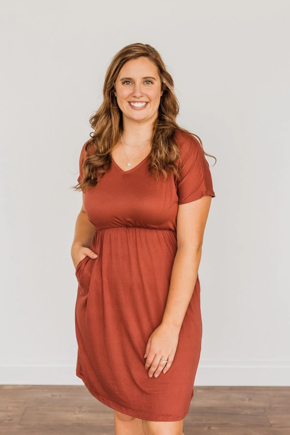 Made Of Magic V-Neck Dress- Deep Rust