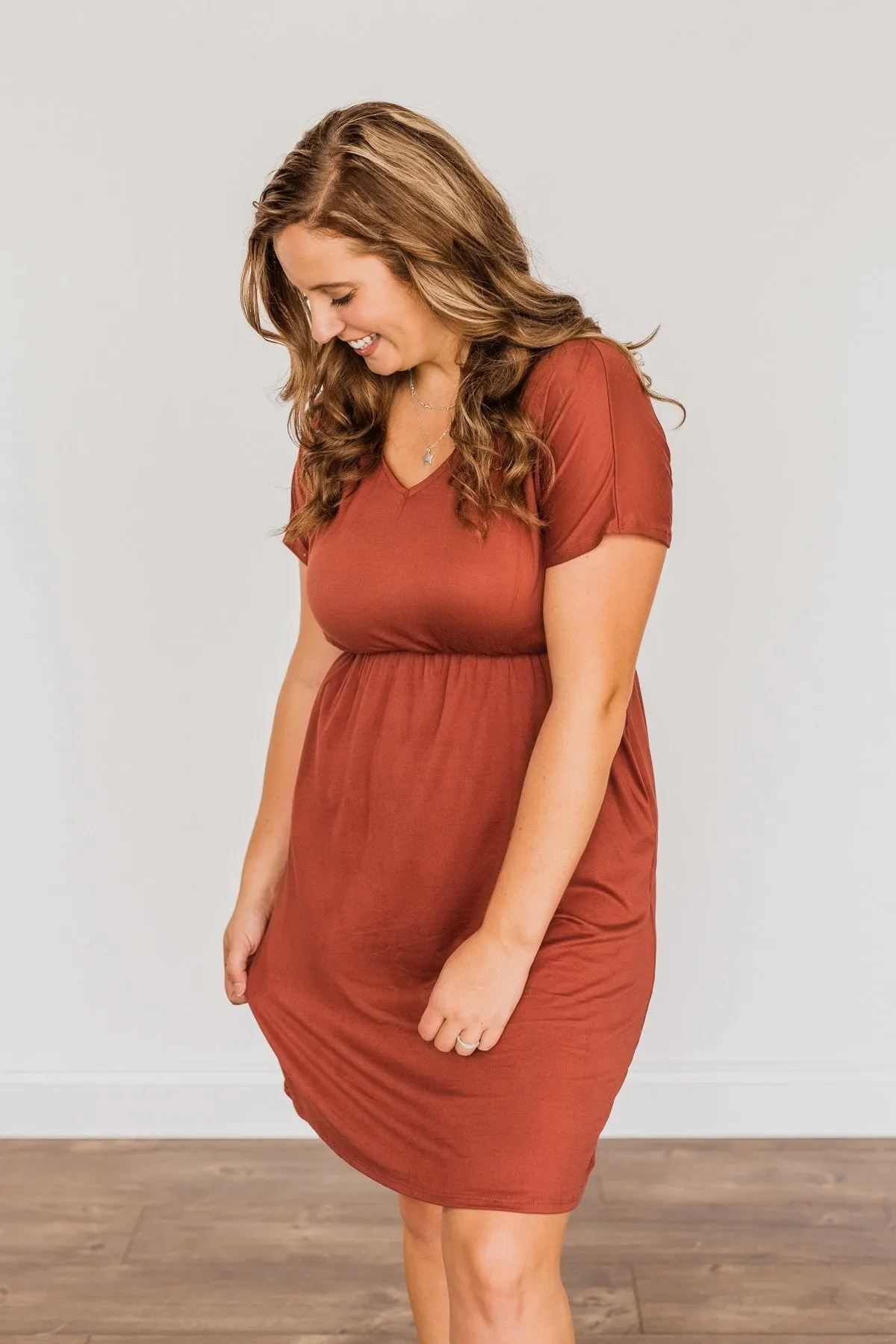 Made Of Magic V-Neck Dress- Deep Rust