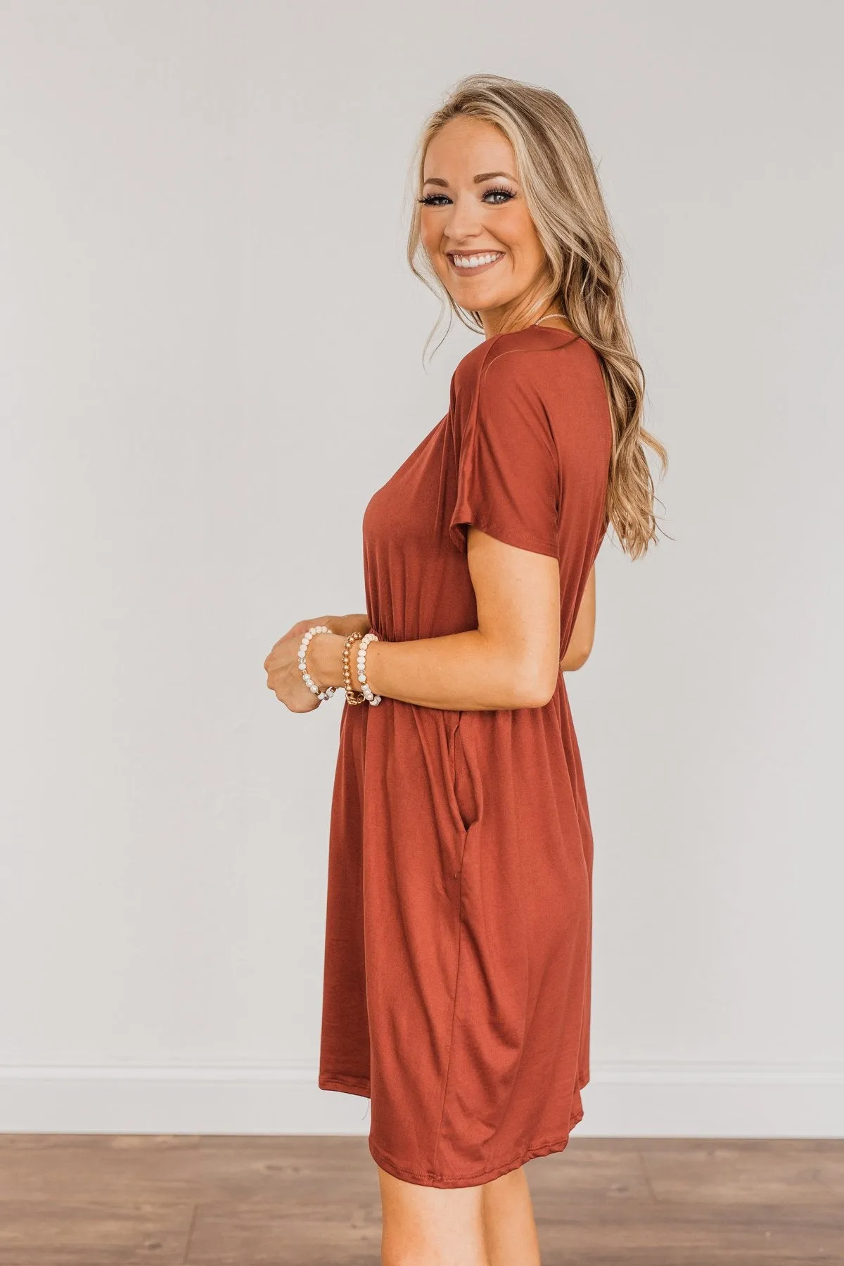 Made Of Magic V-Neck Dress- Deep Rust