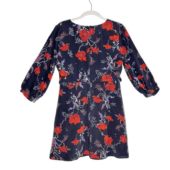 Madewell Silk Ruffle-Waist Dress in Windblown Poppies - Sz 6P