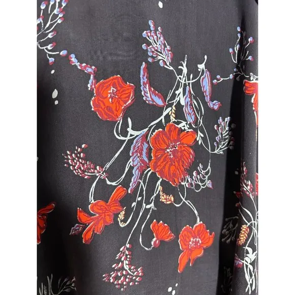 Madewell Silk Ruffle-Waist Dress in Windblown Poppies - Sz 6P