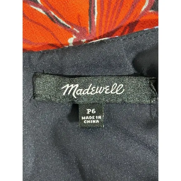 Madewell Silk Ruffle-Waist Dress in Windblown Poppies - Sz 6P