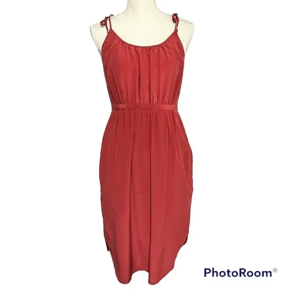 Madewell Soft Rust Silk Skyway Cami tulip hemline Dress