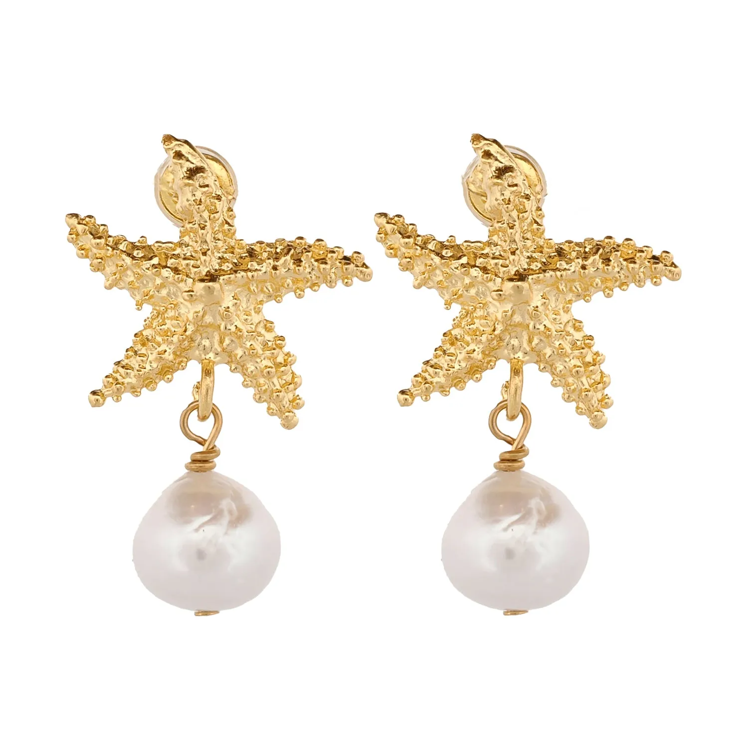 Majestic Gold Starfish & Pearl Earrings