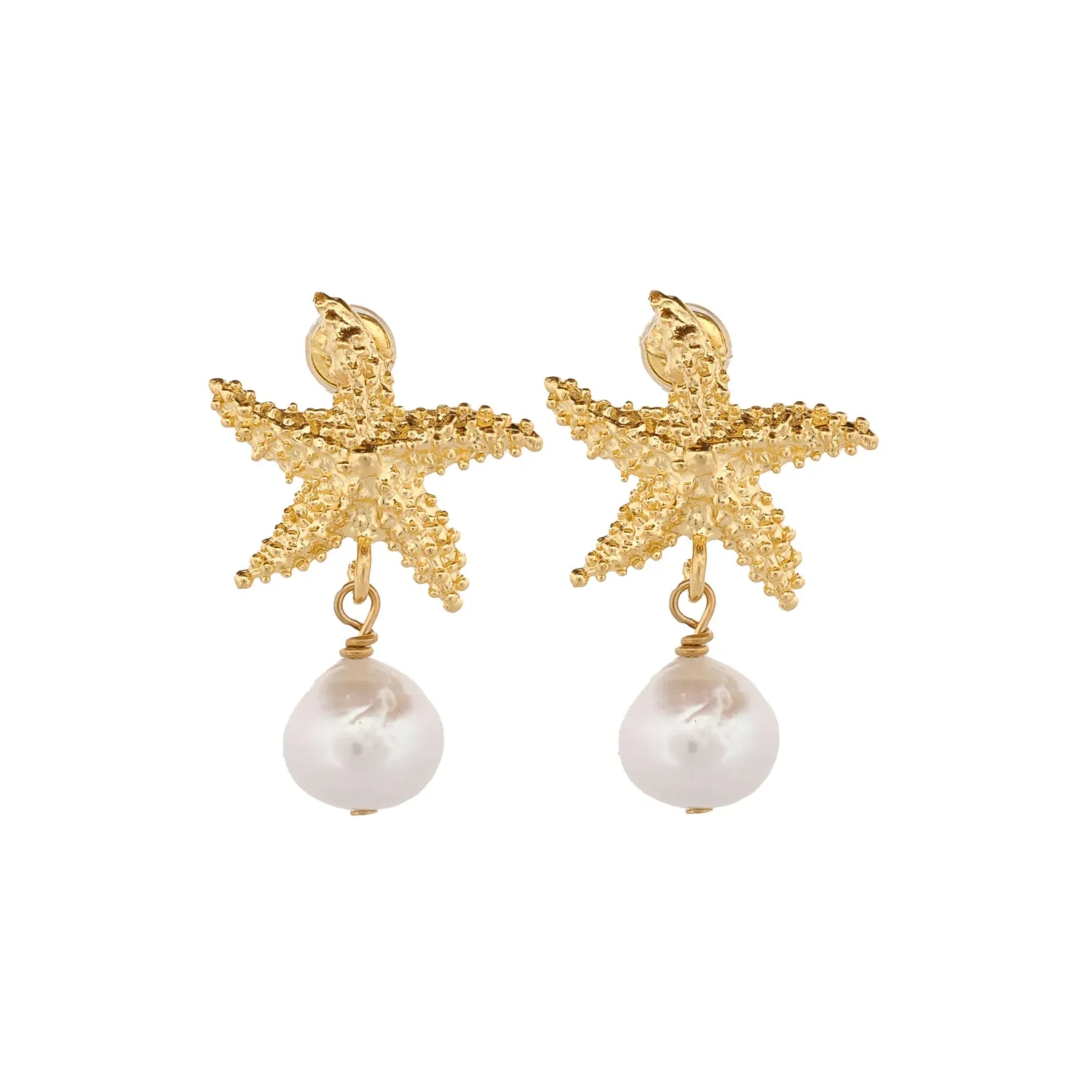 Majestic Gold Starfish & Pearl Earrings