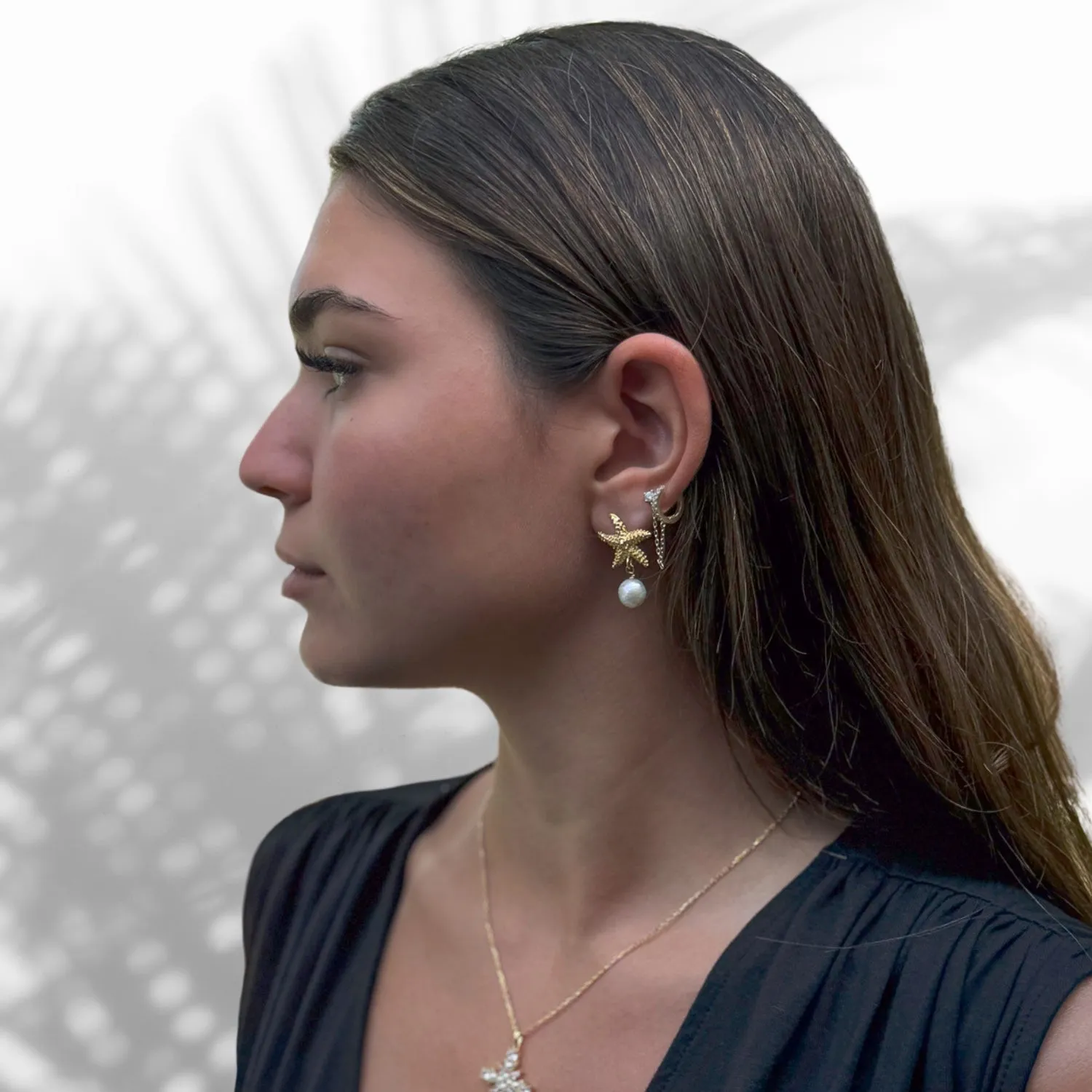 Majestic Gold Starfish & Pearl Earrings