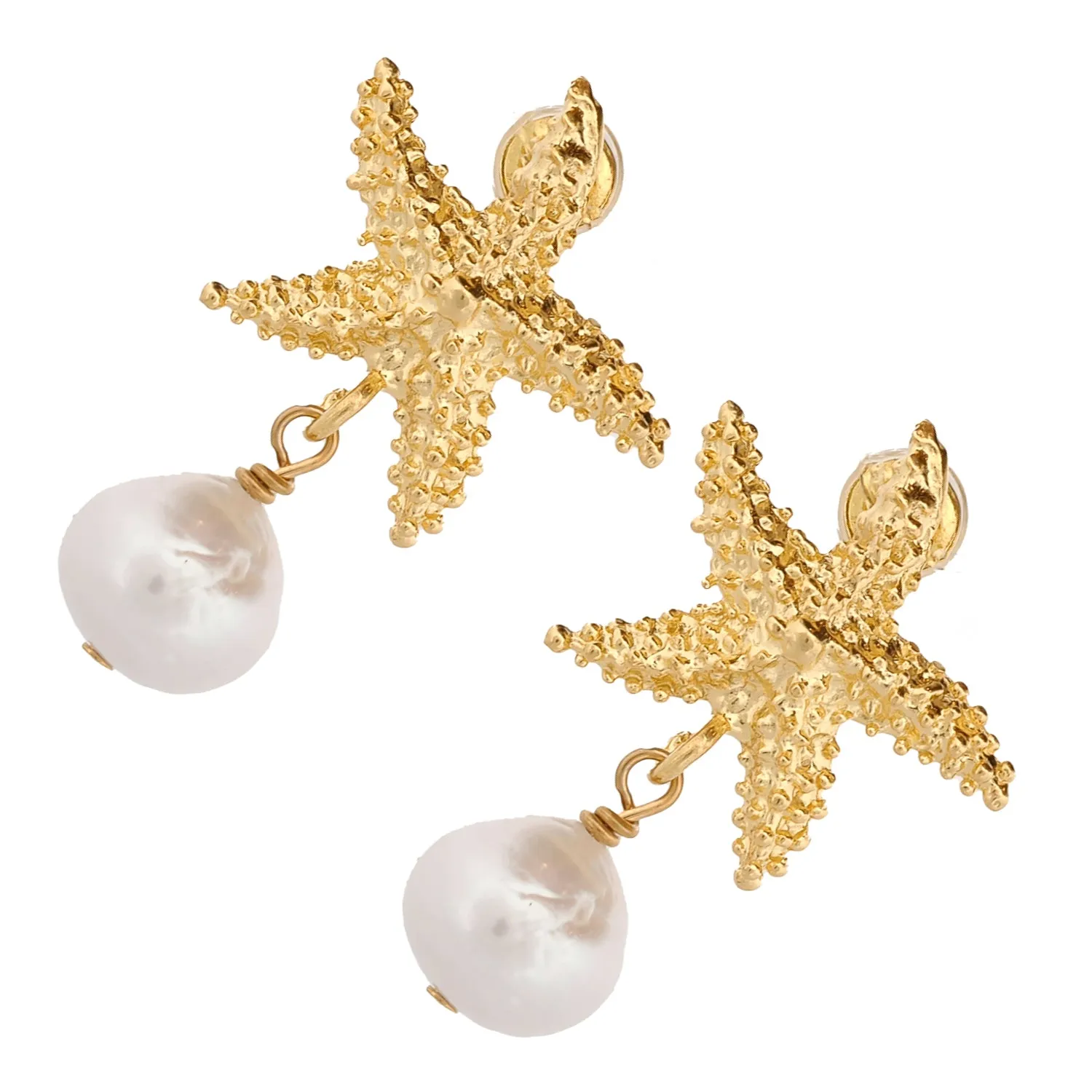 Majestic Gold Starfish & Pearl Earrings