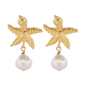 Majestic Gold Starfish & Pearl Earrings