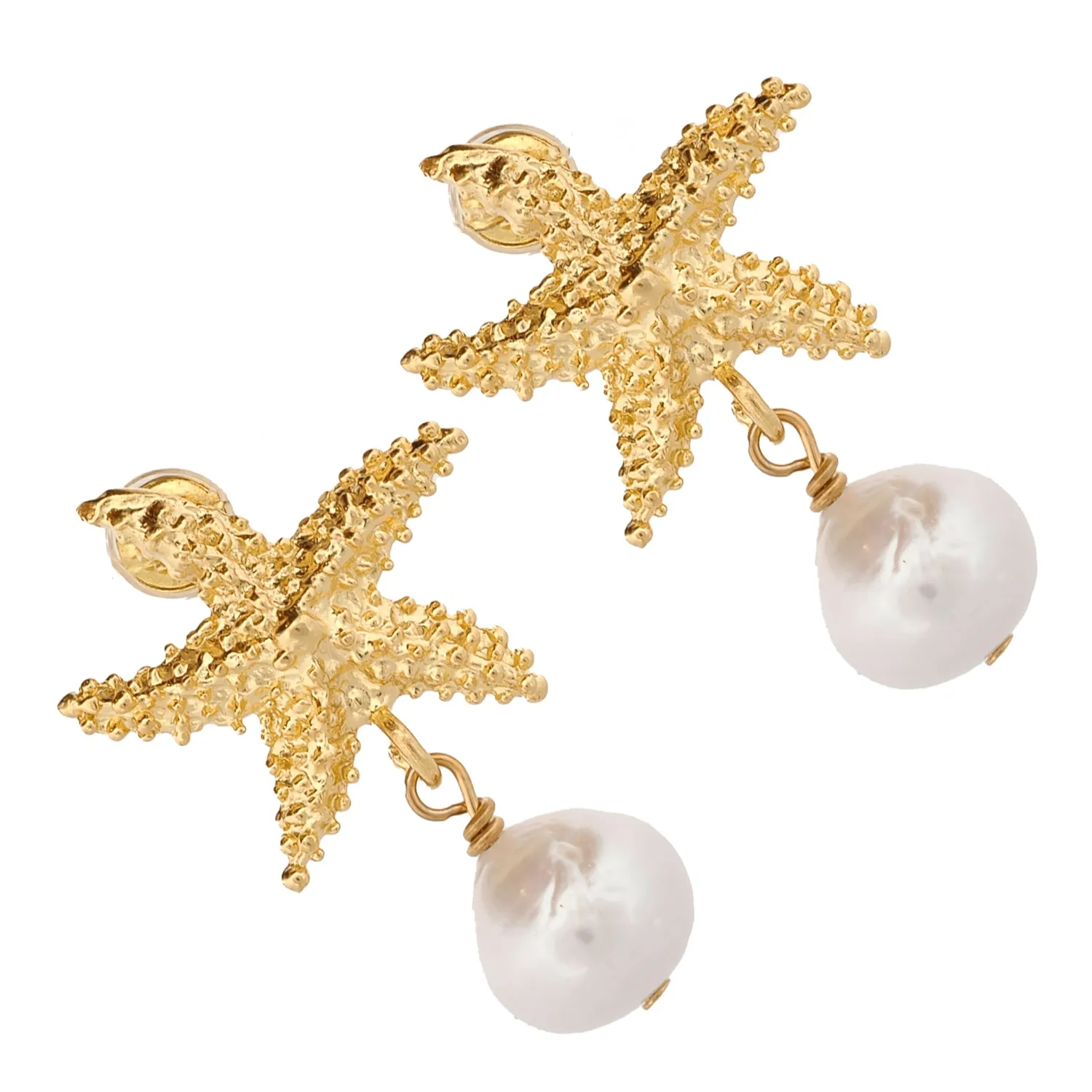 Majestic Gold Starfish & Pearl Earrings