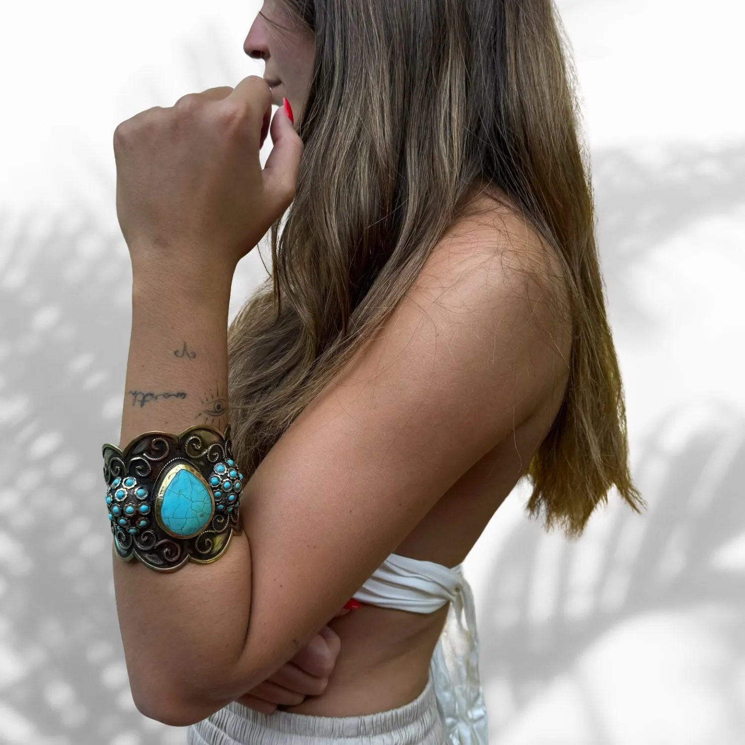 Majestic Turquoise Gemstone & Vintage Silver Chunky Adjustable Bracelet