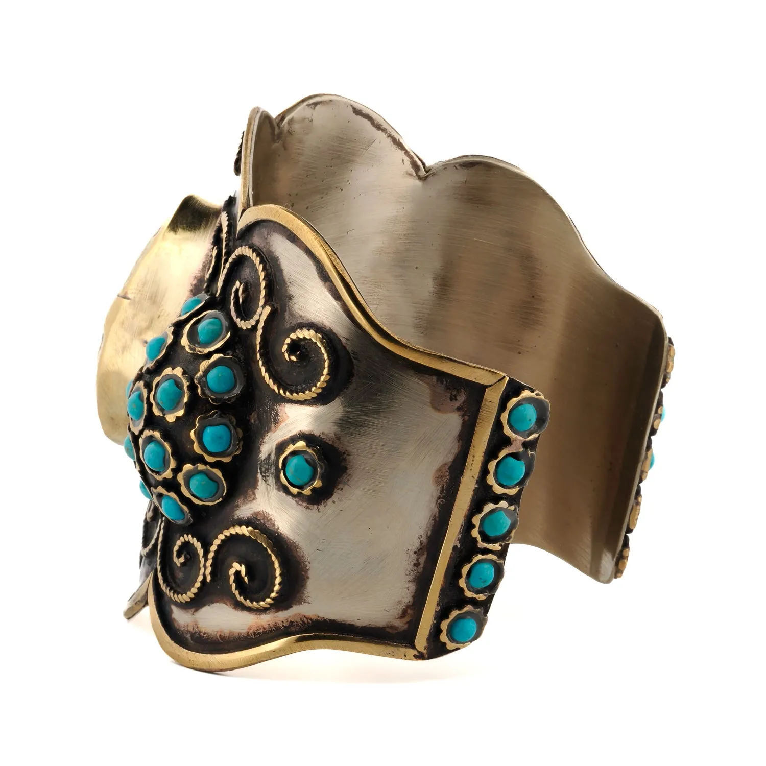 Majestic Turquoise Gemstone & Vintage Silver Chunky Adjustable Bracelet