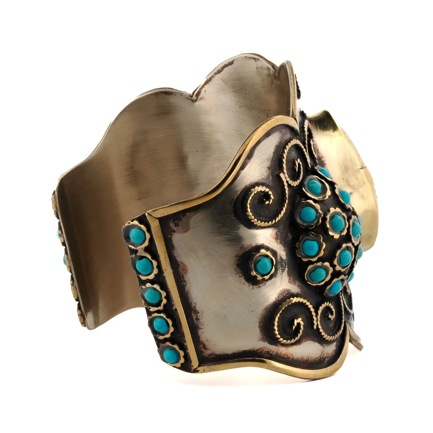 Majestic Turquoise Gemstone & Vintage Silver Chunky Adjustable Bracelet