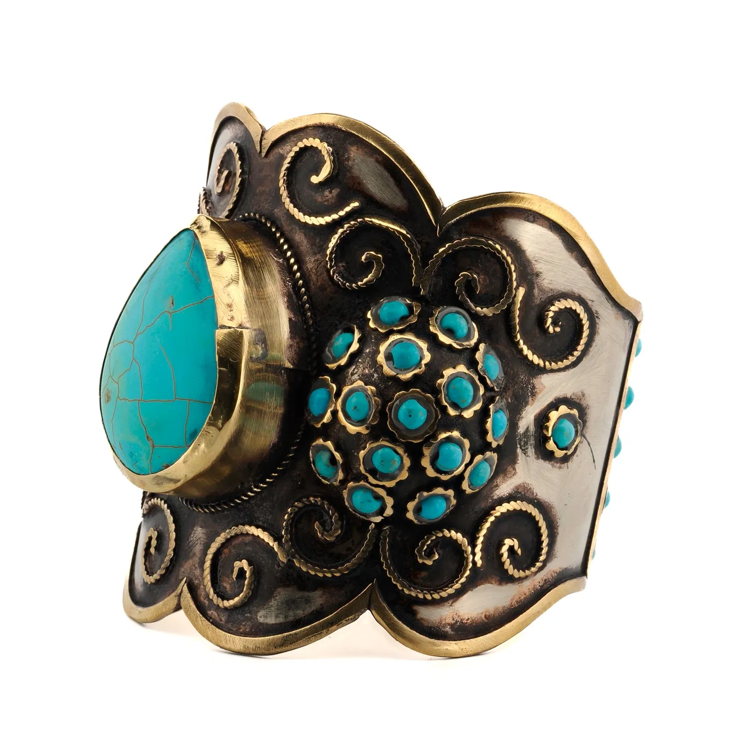 Majestic Turquoise Gemstone & Vintage Silver Chunky Adjustable Bracelet
