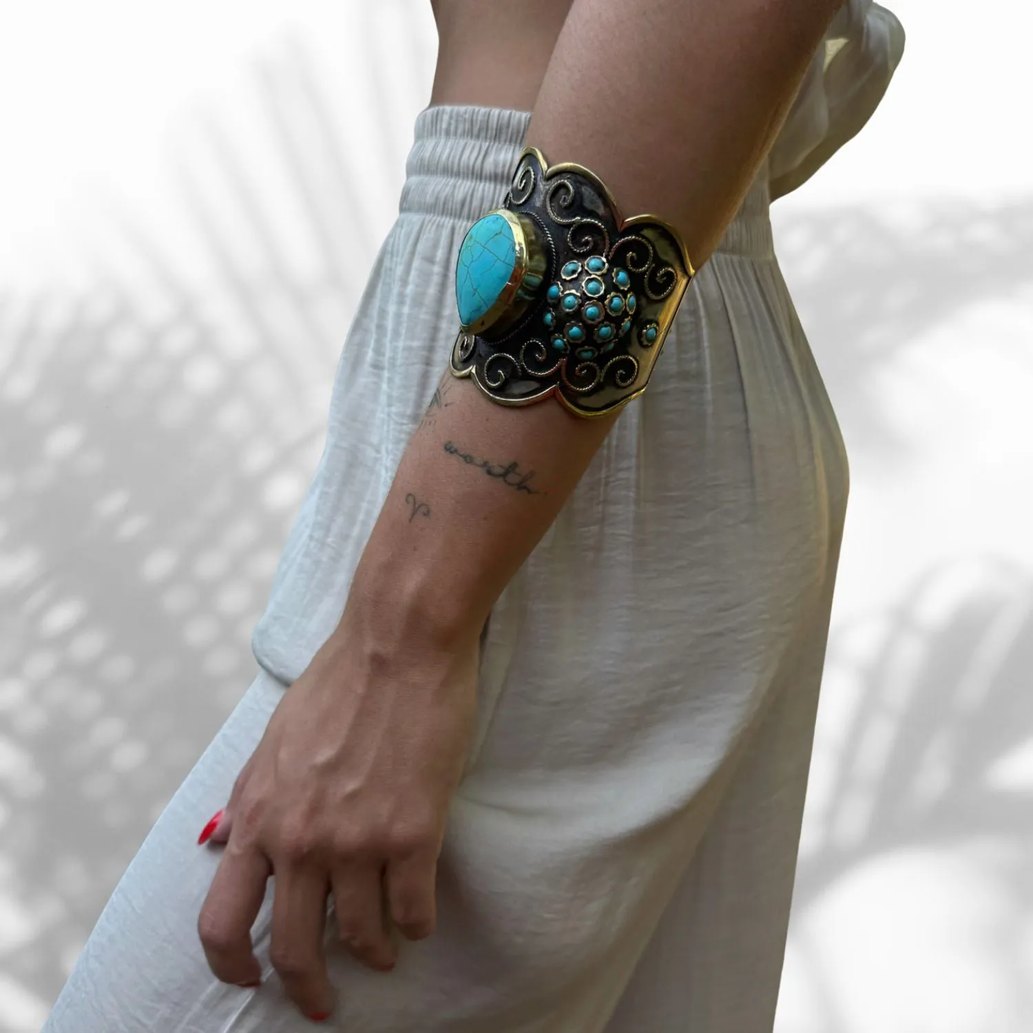 Majestic Turquoise Gemstone & Vintage Silver Chunky Adjustable Bracelet