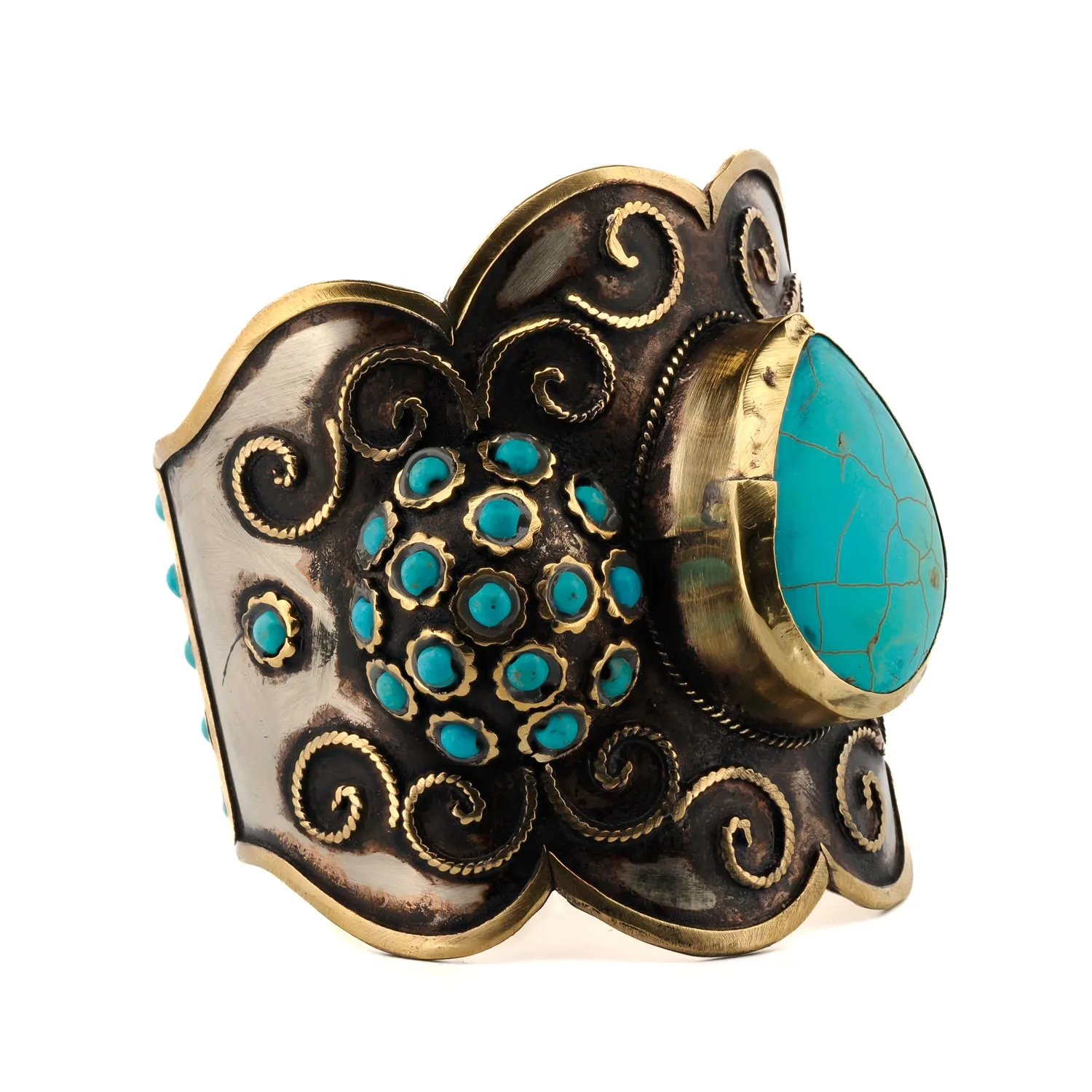 Majestic Turquoise Gemstone & Vintage Silver Chunky Adjustable Bracelet