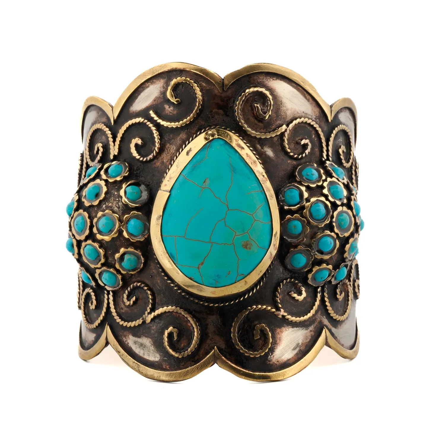 Majestic Turquoise Gemstone & Vintage Silver Chunky Adjustable Bracelet