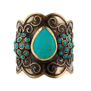 Majestic Turquoise Gemstone & Vintage Silver Chunky Adjustable Bracelet