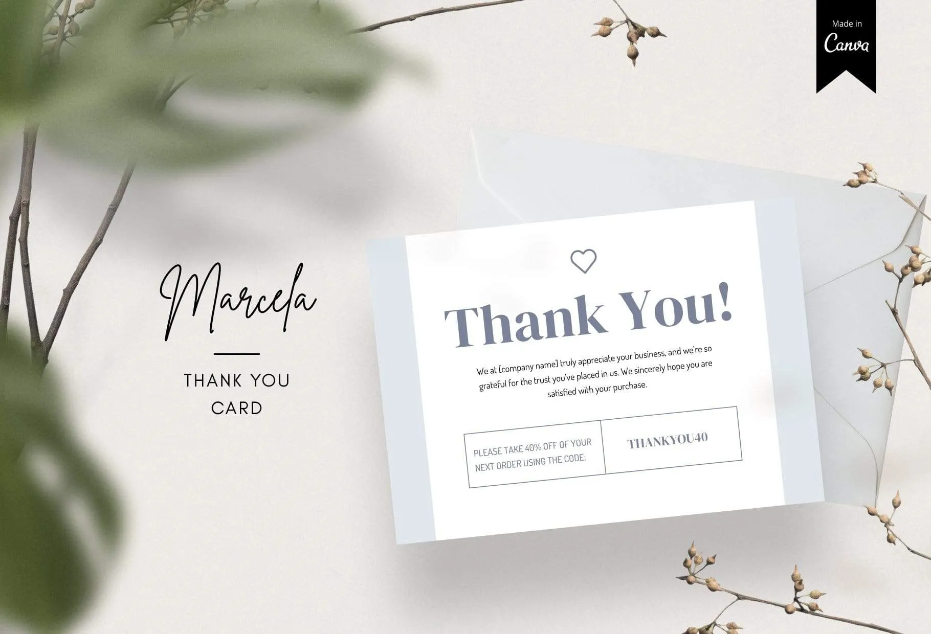 Marcela Printable Thank You Card Packaging Insert Note Canva Template
