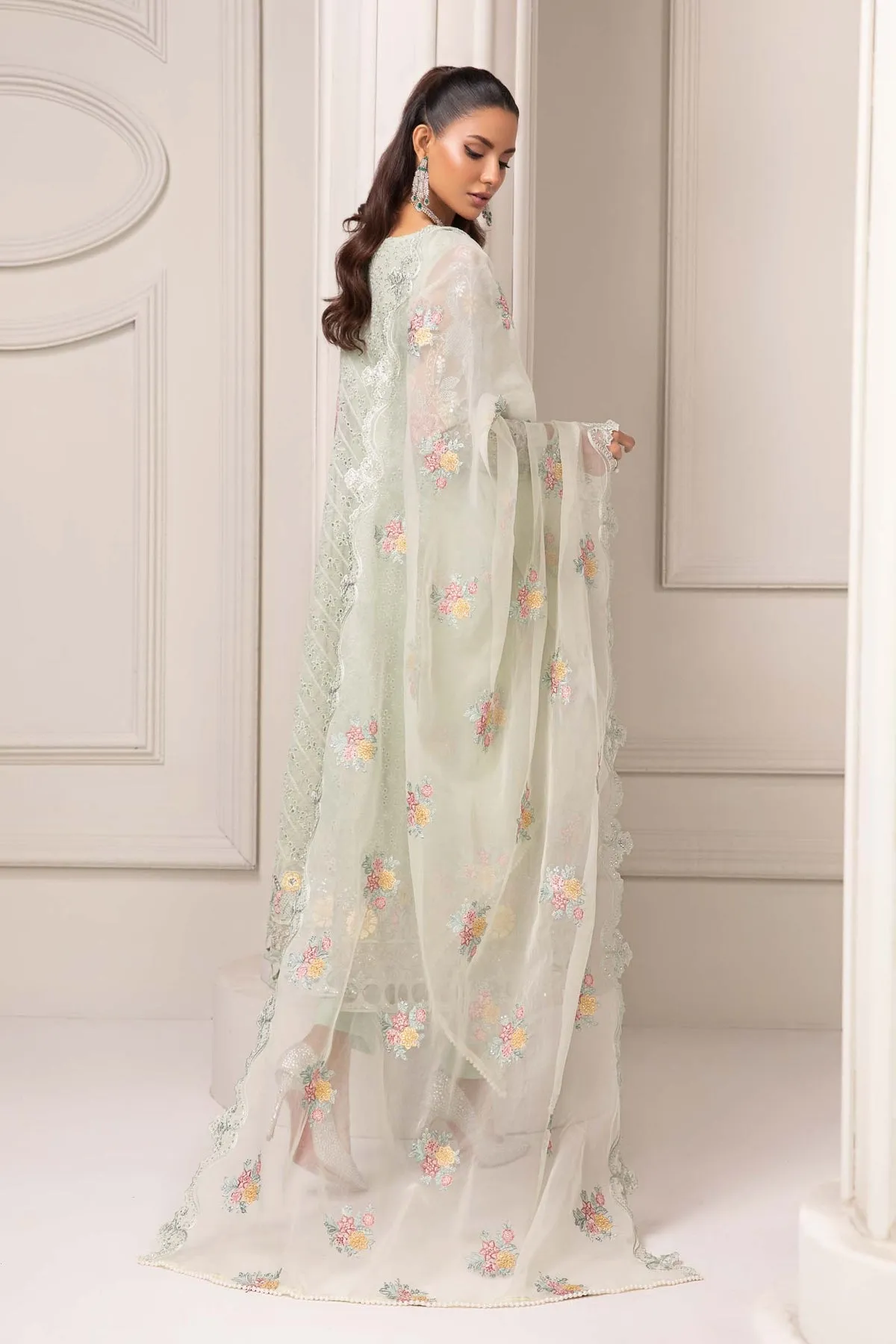 Maria B Luxury Formal Light Green Embroidered Pakistani Party Dress