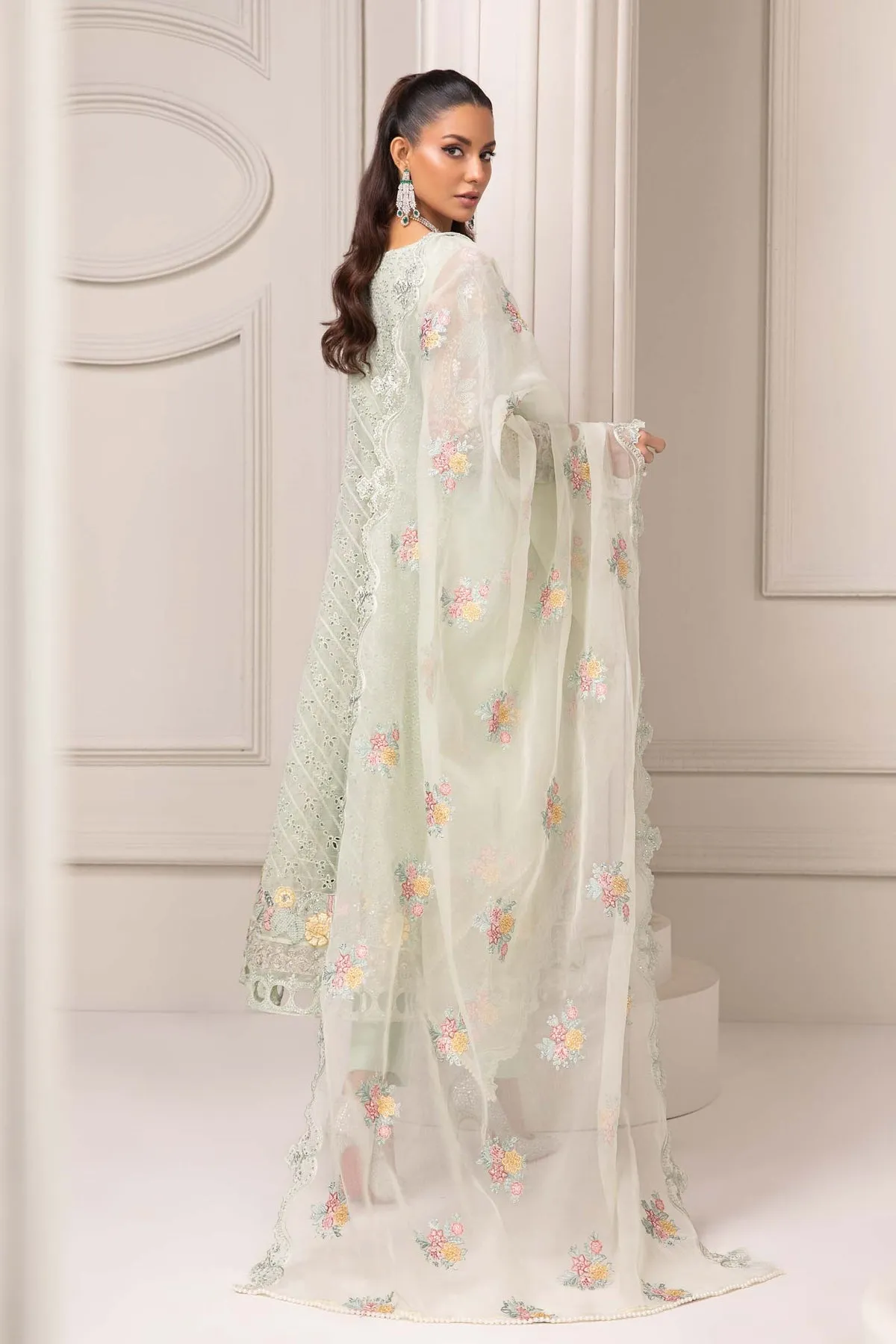 Maria B Luxury Formal Light Green Embroidered Pakistani Party Dress