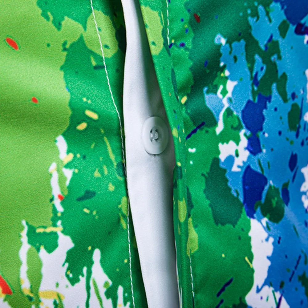 Men's Fashionable 3D Inked Print Colorful Turndown Collar Long Sleeve Shirt