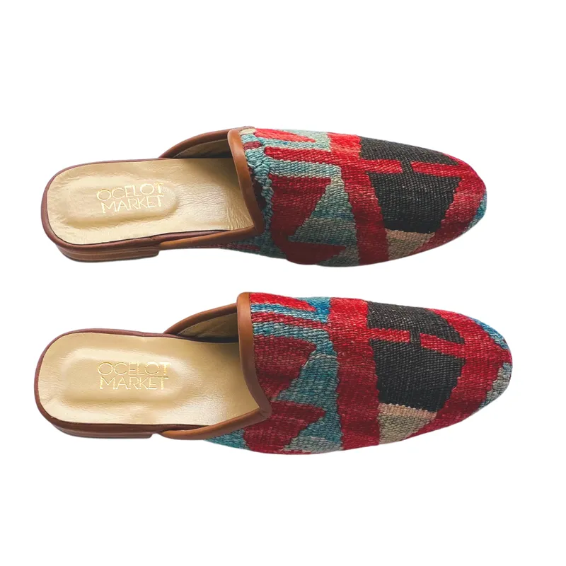 Men's Turkish Kilim Mule 12 - Red, Brown, Blue