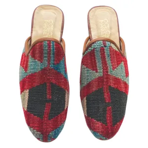 Men's Turkish Kilim Mule 12 - Red, Brown, Blue
