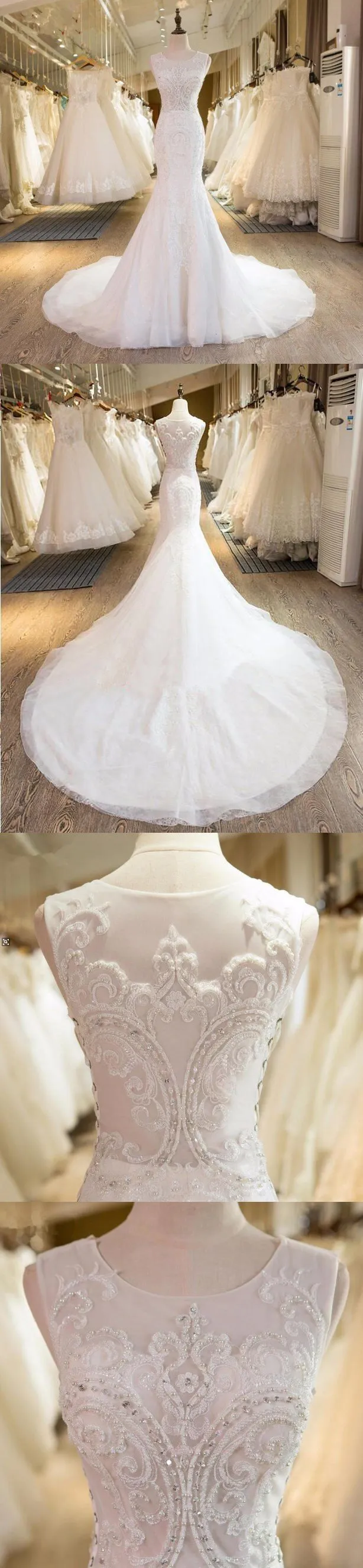 Mermaid Elegant Formal New Design Beading Handmade Pretty Free Custom Wedding Dresses,  WD0337