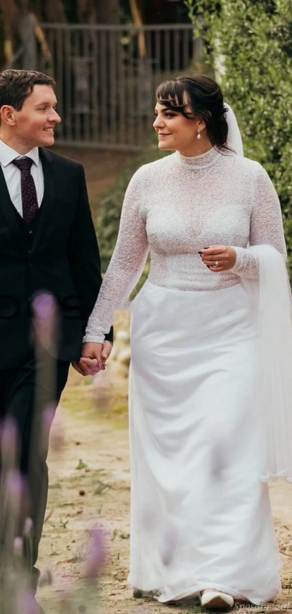 Mermaid Unique Full-neck Lace Long Sleeves Country Wedding Dresses, WD0553