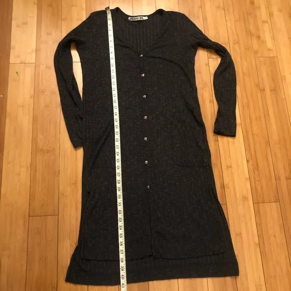 Michael Stars Gray Button Down Pocket Elbow Patch Duster Cardigan Knit Dress OS
