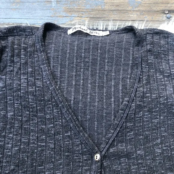 Michael Stars Gray Button Down Pocket Elbow Patch Duster Cardigan Knit Dress OS