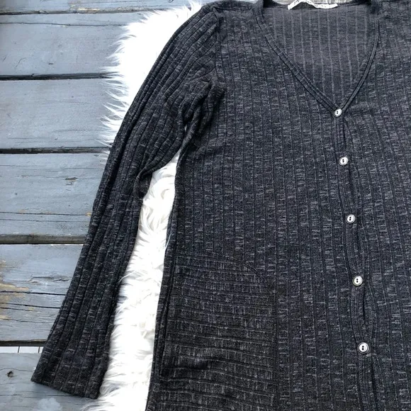 Michael Stars Gray Button Down Pocket Elbow Patch Duster Cardigan Knit Dress OS