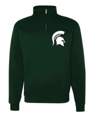 Michigan State University Spartans Quarter Zip Cadet Sweatshirt with Spartan Helmet Sparty Head Design