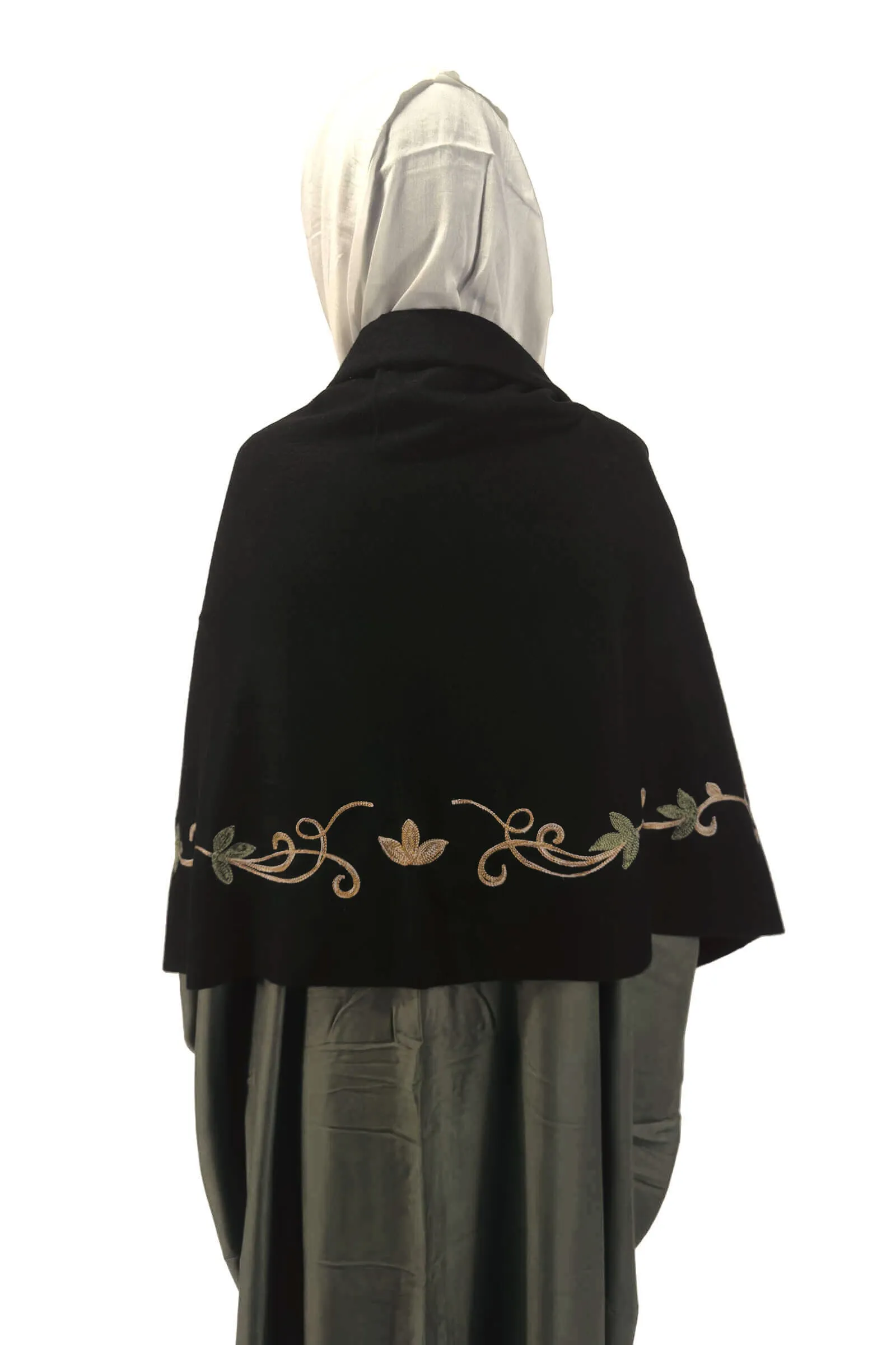 Midnight Blossoms Embroidered Black Shawl