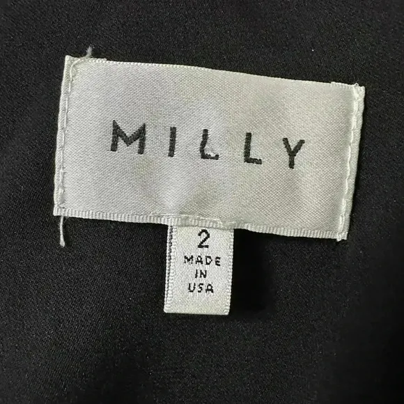 Milly Kayla Deep-V Sheath Dress Bow Back LBD Balloon Sleeve Silk | Black | SZ 2