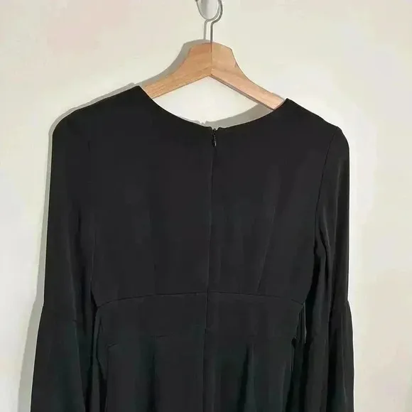 Milly Kayla Deep-V Sheath Dress Bow Back LBD Balloon Sleeve Silk | Black | SZ 2