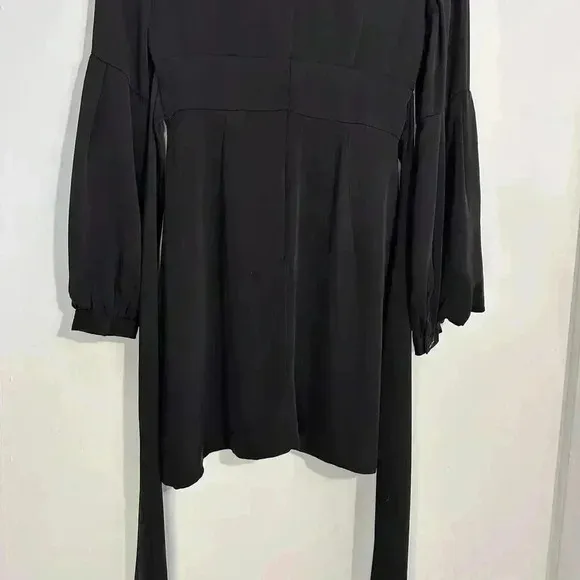 Milly Kayla Deep-V Sheath Dress Bow Back LBD Balloon Sleeve Silk | Black | SZ 2